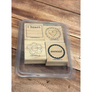 2006 STAMPIN' UP! SWEET ON YOU WOOD MOUNTED RUBBER STAMP SET OF 4 LOVE VALENTINE